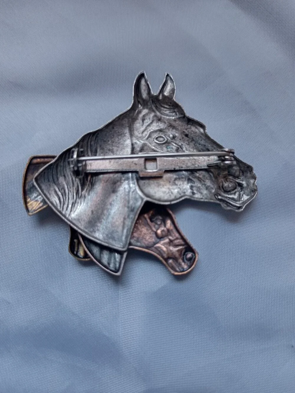 Stamped Three Tone Metal Horse Brooch